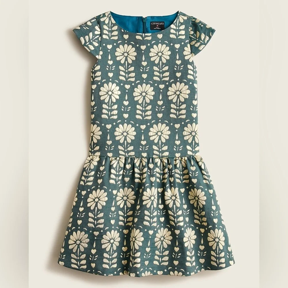 EUC JCrew Crewcuts Girls' cap-sleeve dress in jacquard floral Size 6